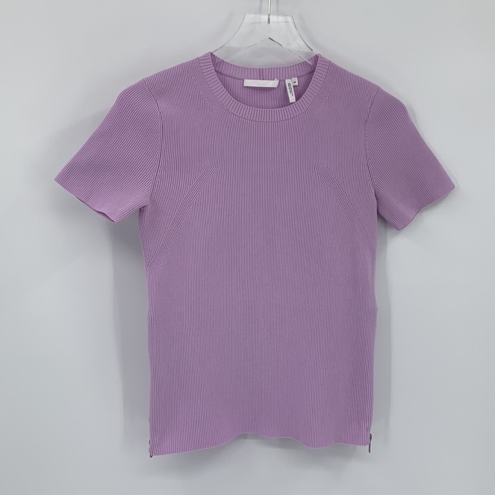Helmut Lang Lavender Ribbed Short-Sleeve Crewneck Sweater